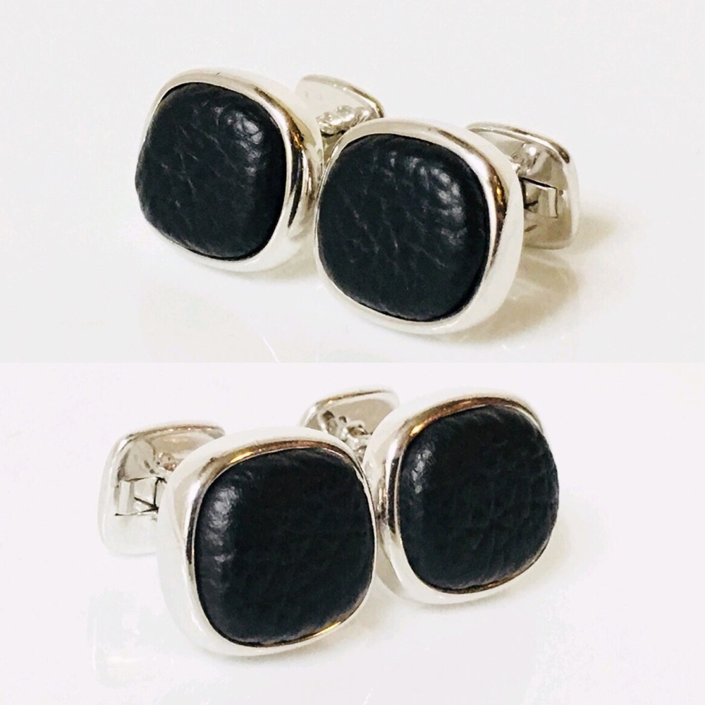 David Yurman Black Leather Cushion Cufflinks - Picture 2 of 6